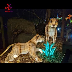 Aangepaste roestvrijstalen sculptuur buiten park vierkante dierlijke lantaarn verlichting sculptuur